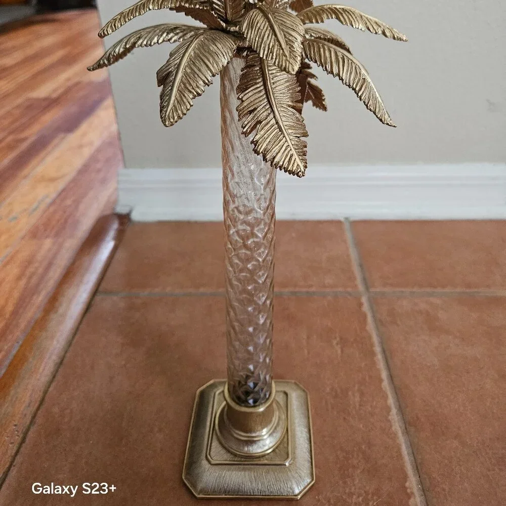 NWT JAY STRONGWATER FLORA & FAUNA PALM TREE ENAMEL CRYSTAL CANDLE HOLDER OBJET